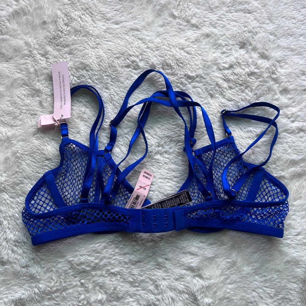 Victoria's Secret Royal Blue Fishnet Mesh Unlined Strappy Bralette XS 11221813 - Picture 4 of 9